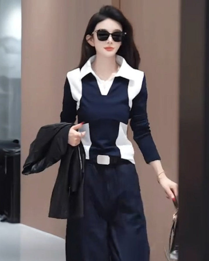 バイカラーデザイン セットアップ（トップス＆ワイドパンツ）CH1030 - Chamule