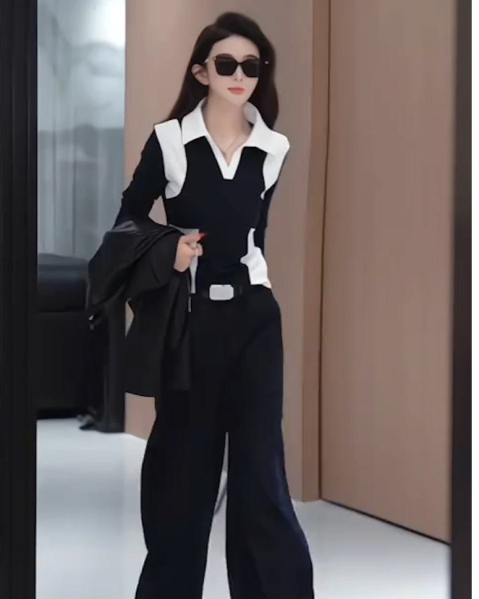 バイカラーデザイン セットアップ（トップス＆ワイドパンツ）CH1030 - Chamule