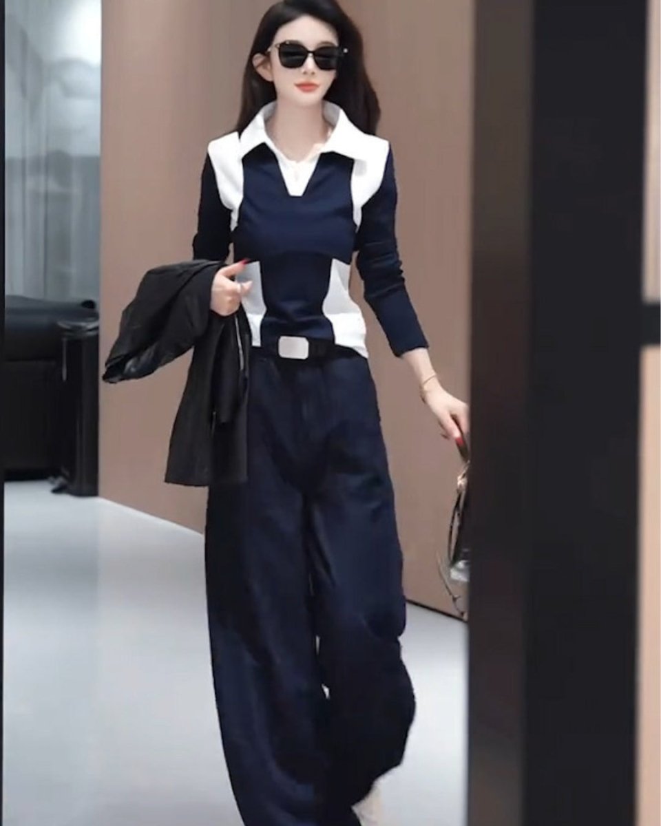 バイカラーデザイン セットアップ（トップス＆ワイドパンツ）CH1030 - Chamule