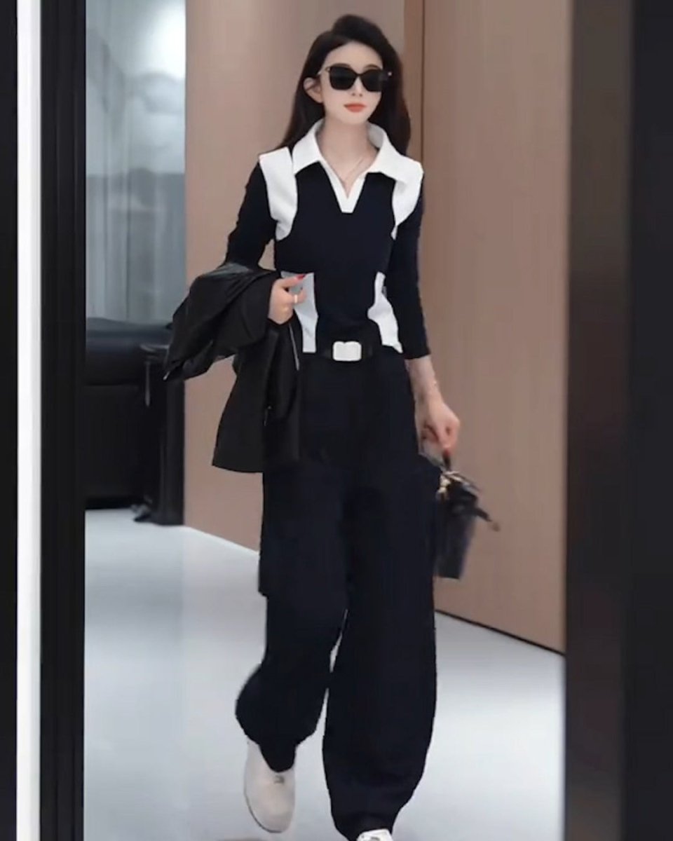 バイカラーデザイン セットアップ（トップス＆ワイドパンツ）CH1030 - Chamule