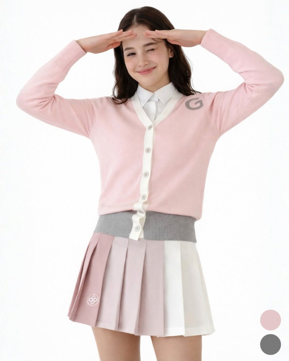 配色ラインニットカーディガン＆プリーツスカート【セットアップ可】　CH1031 - Chamule