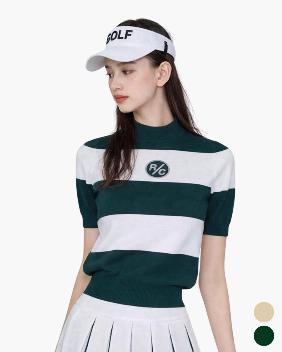 ボーダーモックネック半袖トップス　CH1034 - Chamule