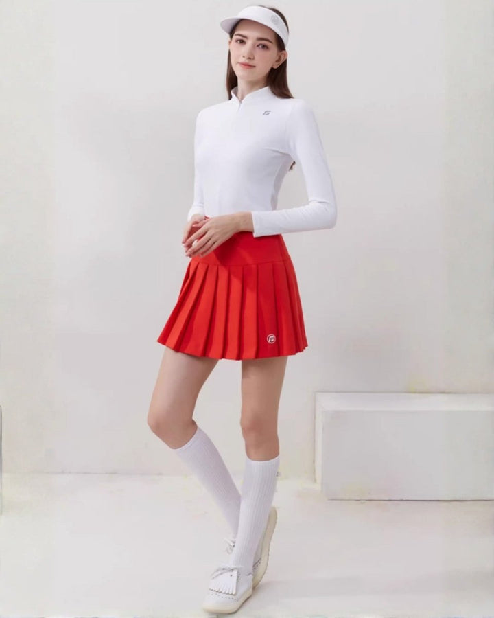長袖ハーフジップトップス＆プリーツスカート ゴルフウェア【上下別売り・セットアップ可能】CH1035 - Chamule