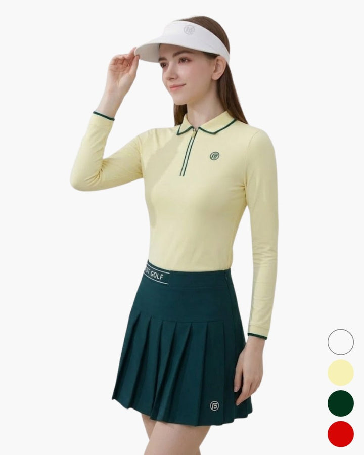 長袖ハーフジップトップス＆プリーツスカート ゴルフウェア【上下別売り・セットアップ可能】CH1035 - Chamule