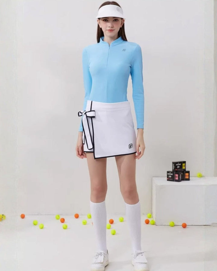 ハーフジップスリムトップス＆リボンラップスカート【セットアップ可】 CH1037 - Chamule