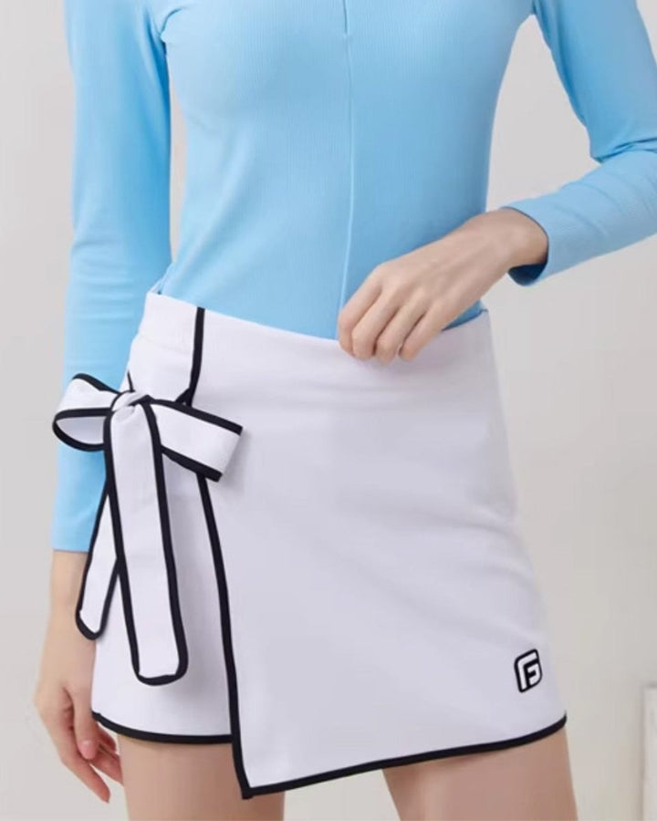 ハーフジップスリムトップス＆リボンラップスカート【セットアップ可】 CH1037 - Chamule