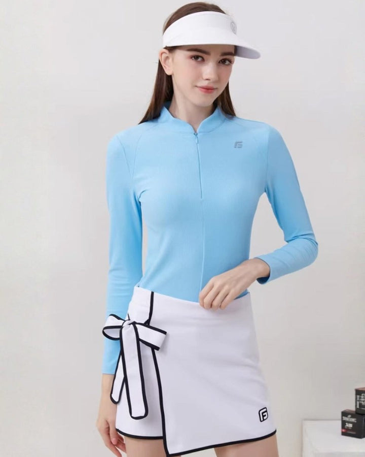 ハーフジップスリムトップス＆リボンラップスカート【セットアップ可】 CH1037 - Chamule