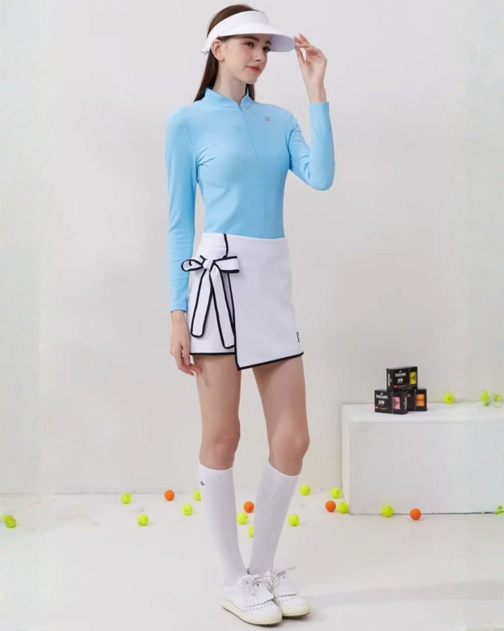 ハーフジップスリムトップス＆リボンラップスカート【セットアップ可】 CH1037 - Chamule