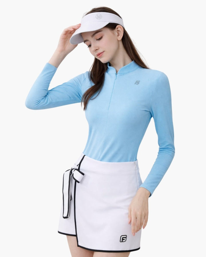 ハーフジップスリムトップス＆リボンラップスカート【セットアップ可】 CH1037 - Chamule