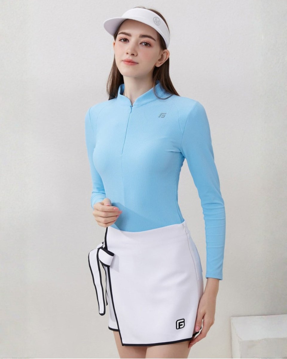 ハーフジップスリムトップス＆リボンラップスカート【セットアップ可】 CH1037 - Chamule