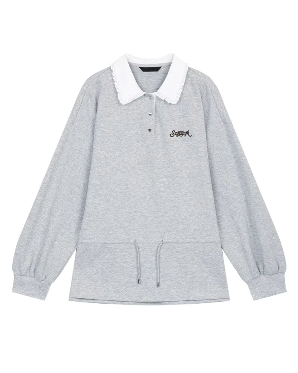 レース襟ドローストリングスウェットトップス　CH1041 - Chamule