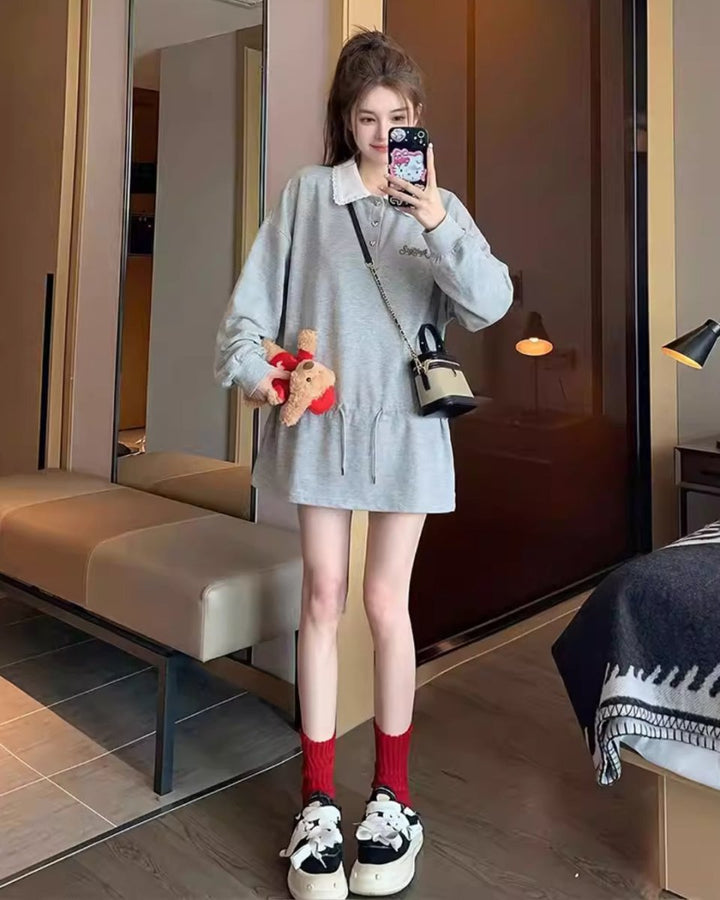 レース襟ドローストリングスウェットトップス　CH1041 - Chamule