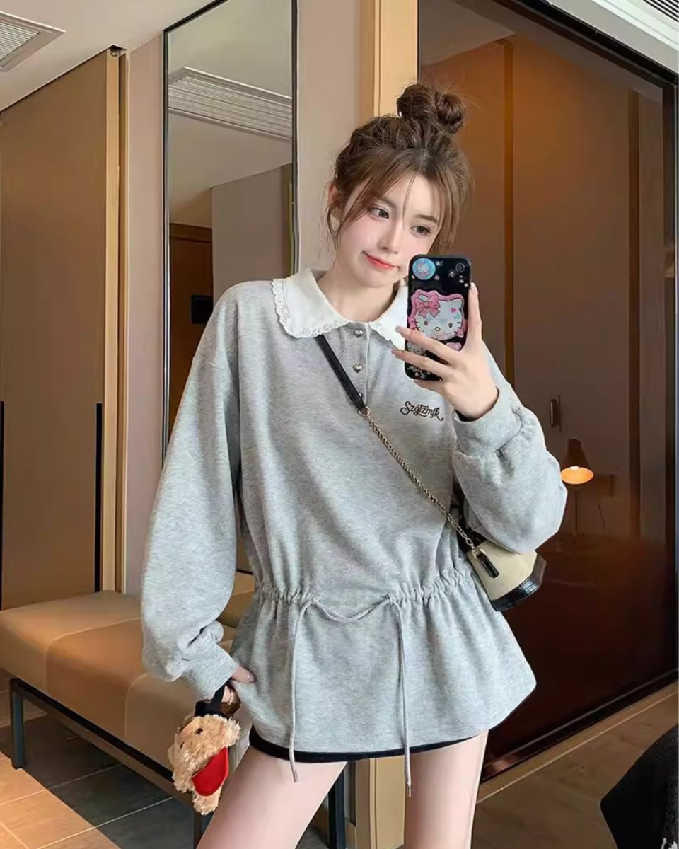 レース襟ドローストリングスウェットトップス　CH1041 - Chamule