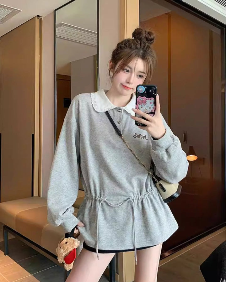 レース襟ドローストリングスウェットトップス　CH1041 - Chamule