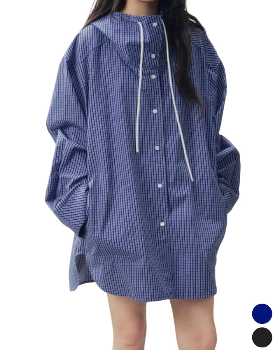 フード付きオーバーサイズチェックシャツ　CH1042 - Chamule