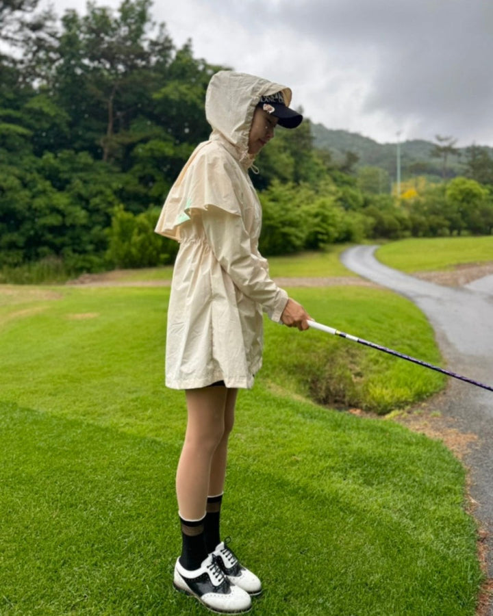 フード付きウエストドローストリングレインコート CH1045 - Chamule