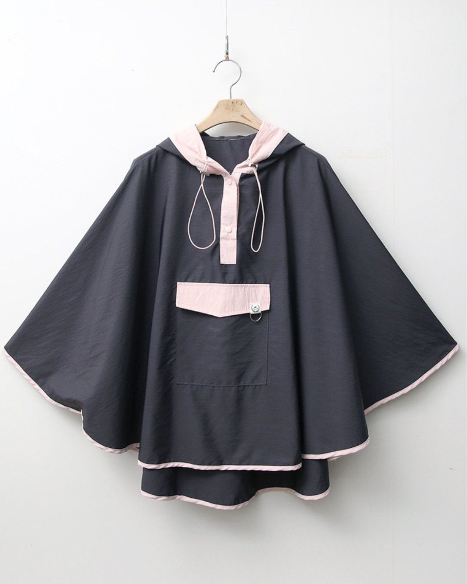 バイカラーフード付きポンチョレインコート　CH1046 - Chamule