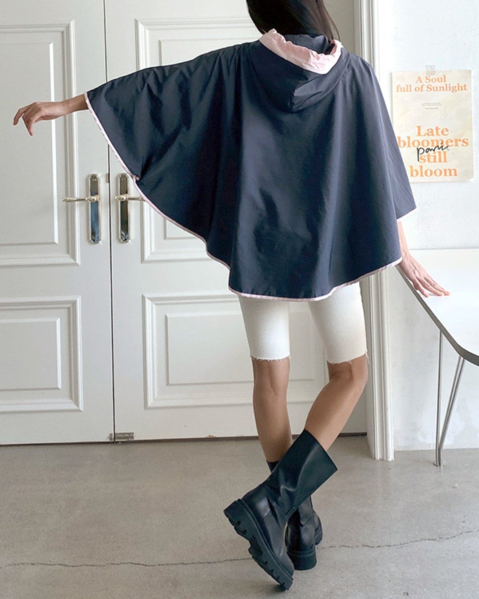 バイカラーフード付きポンチョレインコート　CH1046 - Chamule