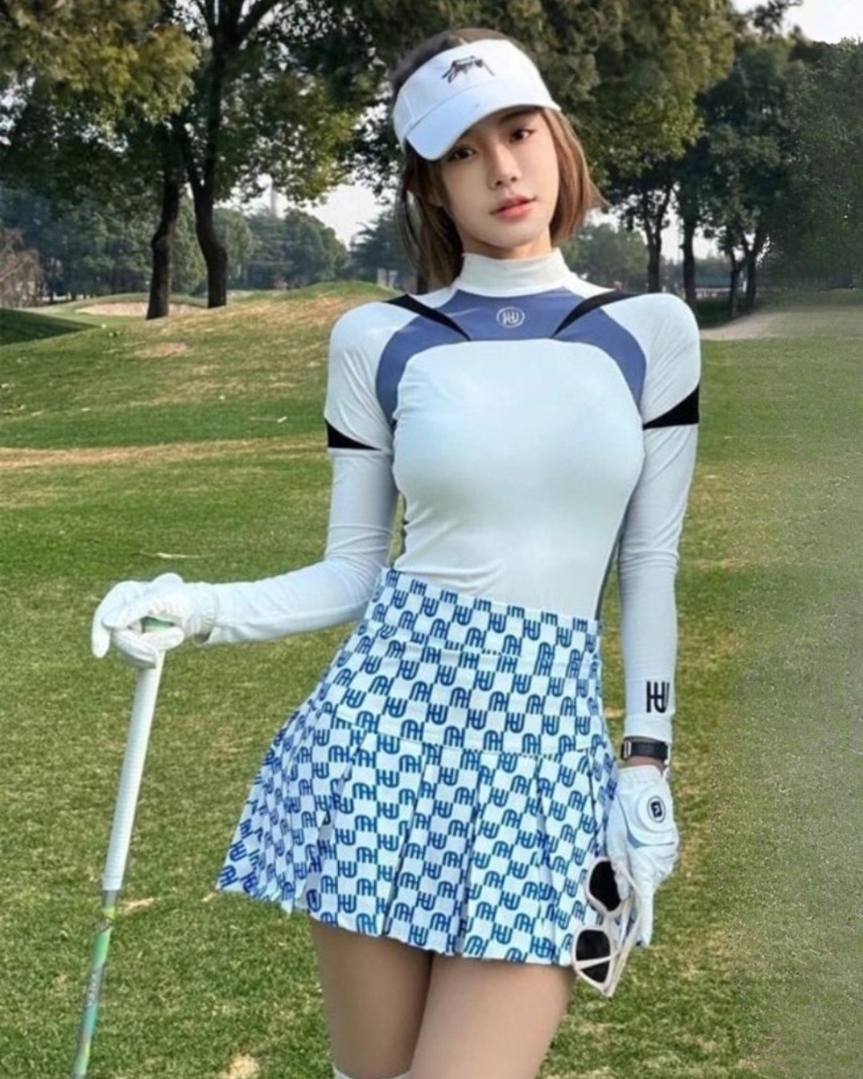 バイカラー切替トップス＆総柄フレアスカート ゴルフセットアップ【上下別売り】　CH1051 - Chamule