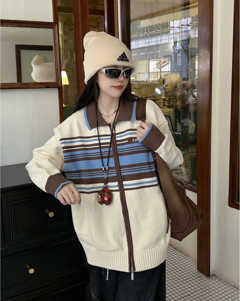 レトロ配色ニットトップス　CH1058 - Chamule