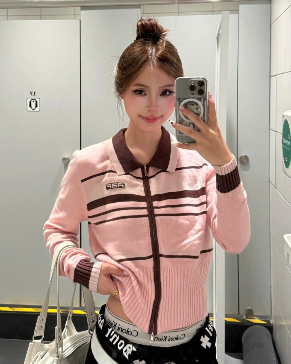 配色ジップニットカーディガン　CH1059 - Chamule