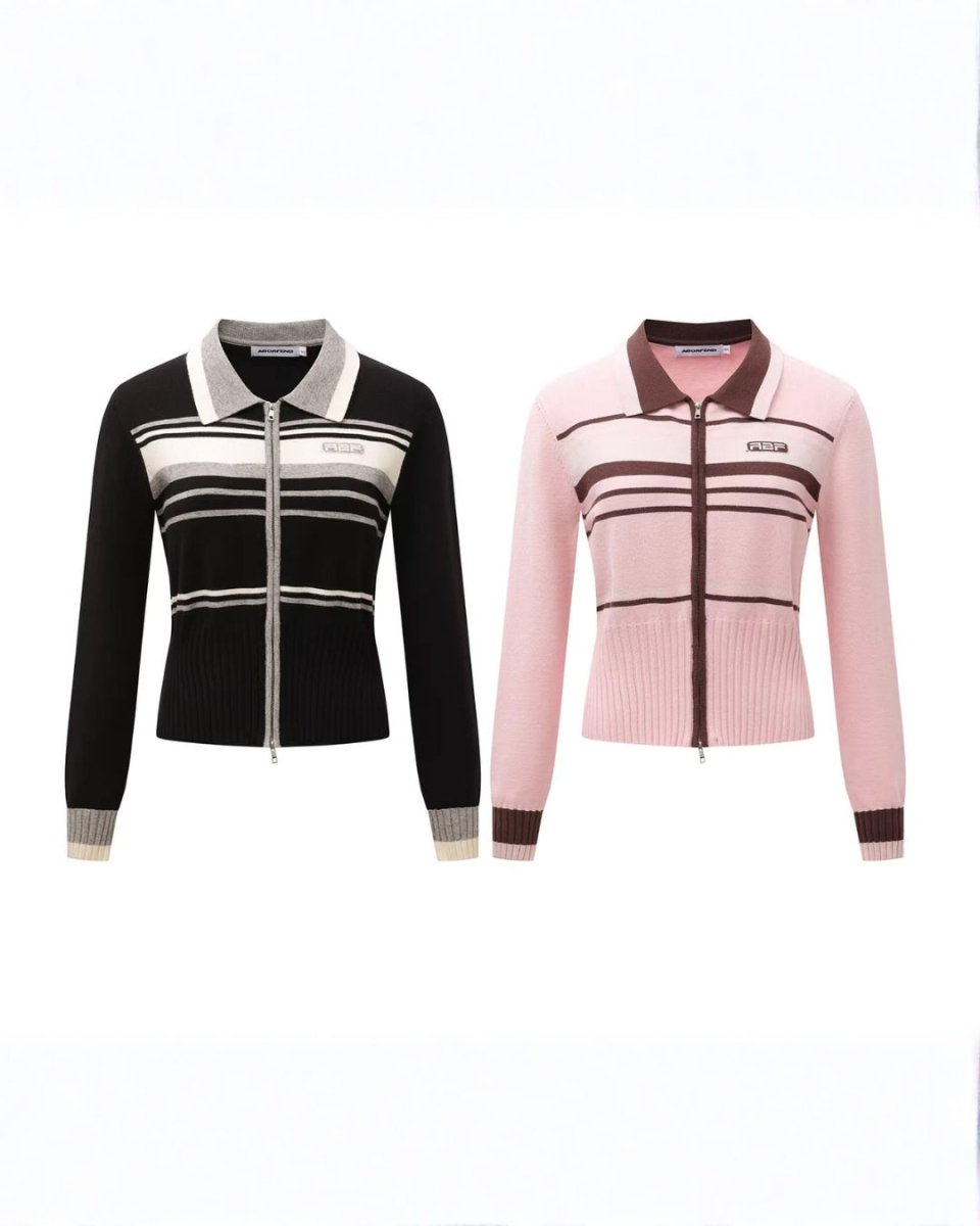 配色ジップニットカーディガン　CH1059 - Chamule