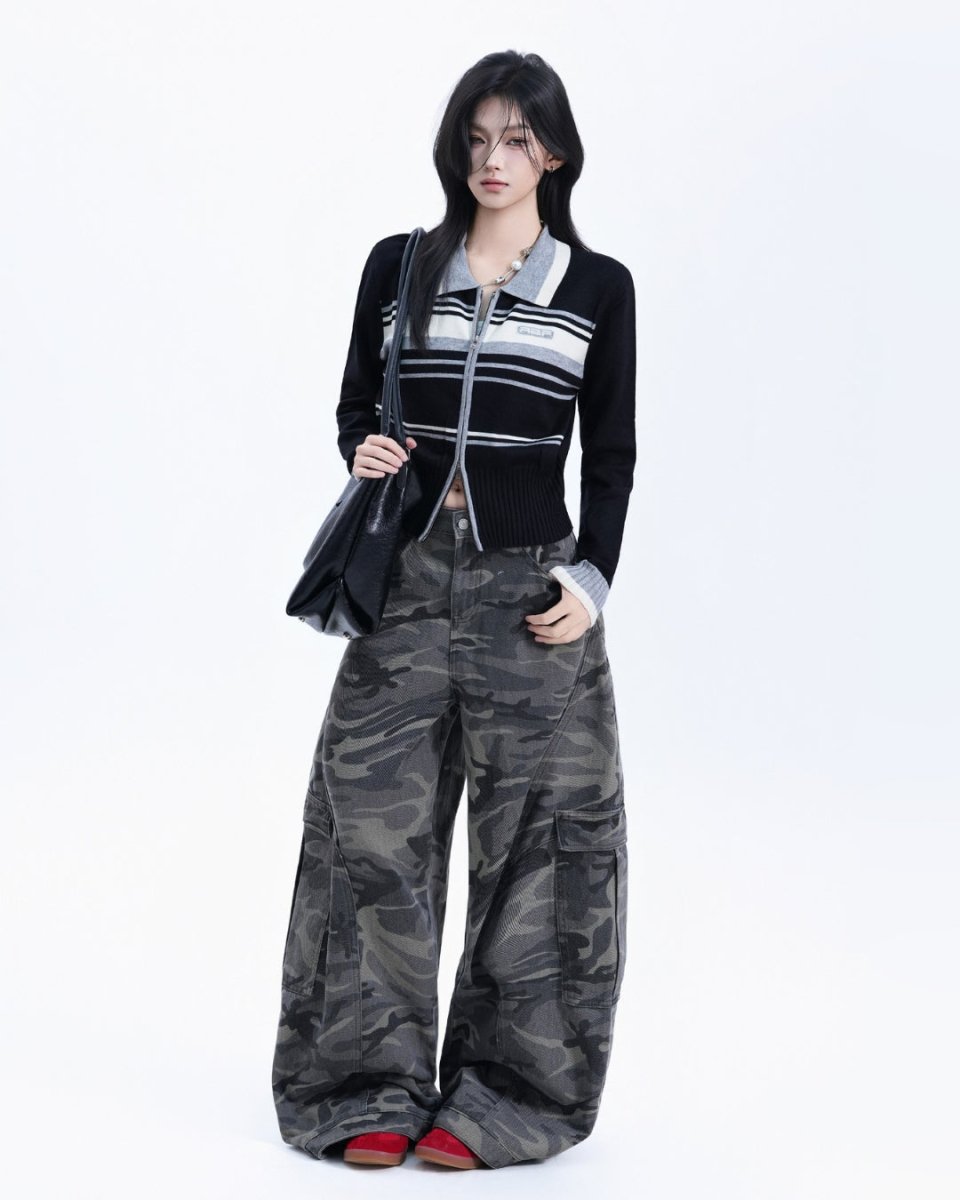 配色ジップニットカーディガン　CH1059 - Chamule