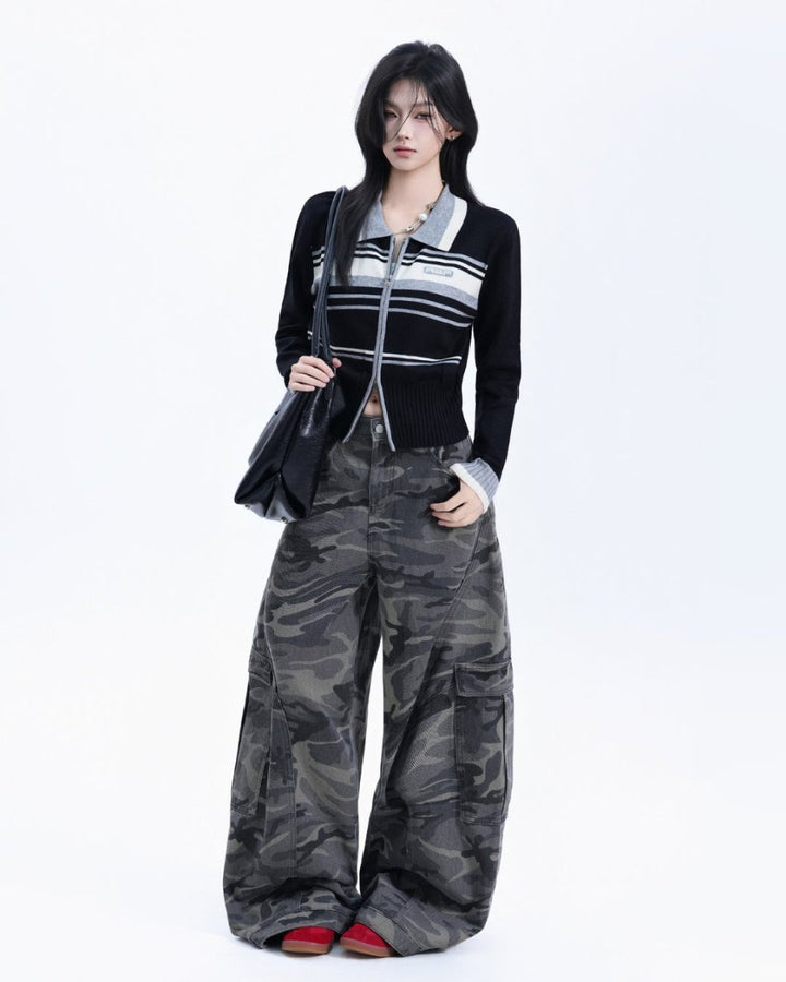 配色ジップニットカーディガン　CH1059 - Chamule