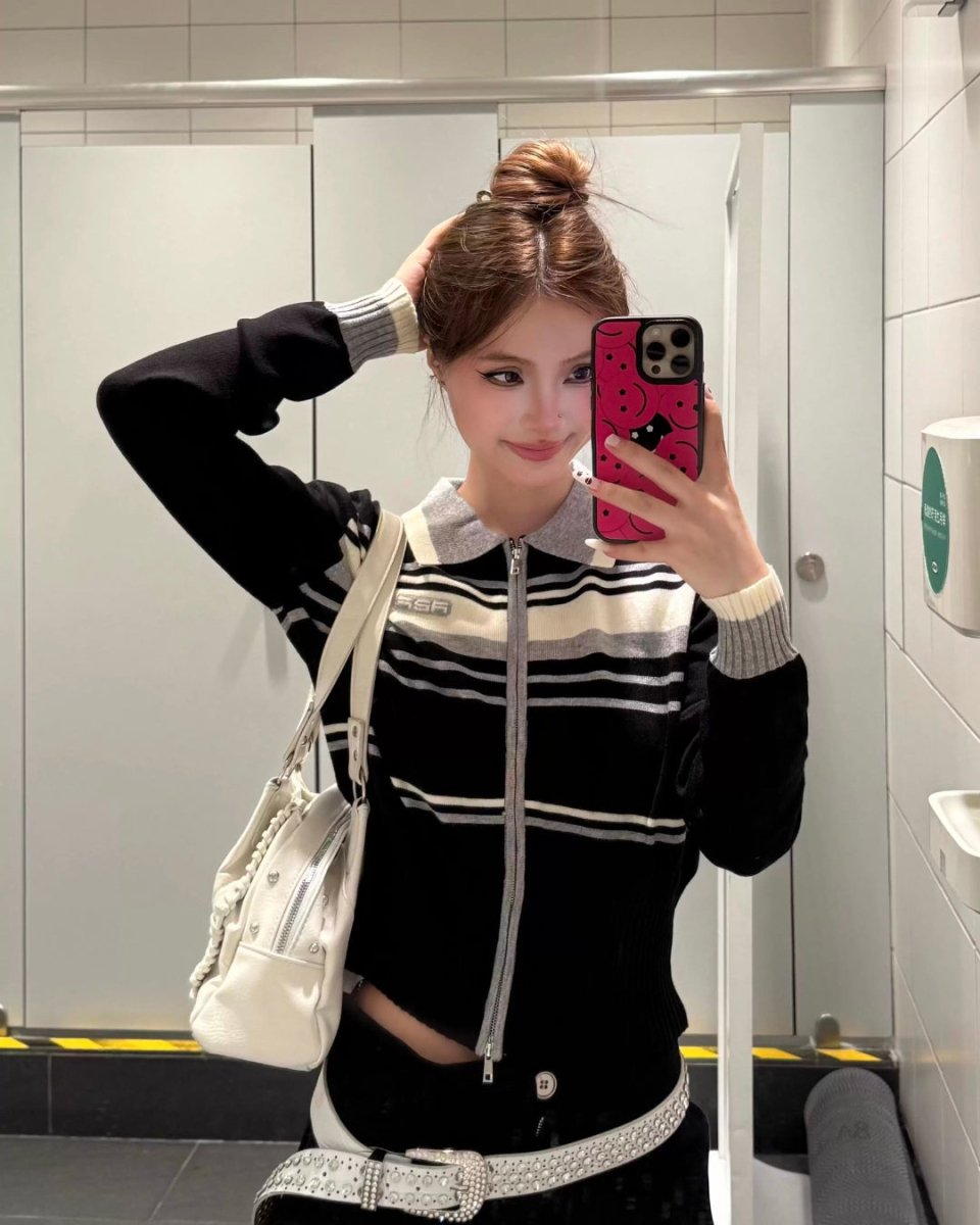 配色ジップニットカーディガン　CH1059 - Chamule