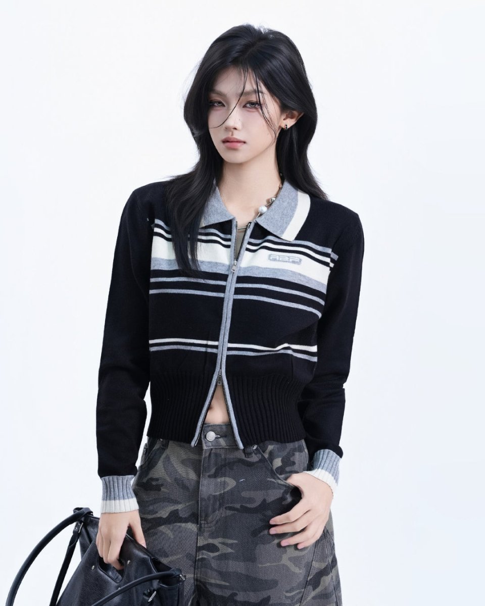 配色ジップニットカーディガン　CH1059 - Chamule