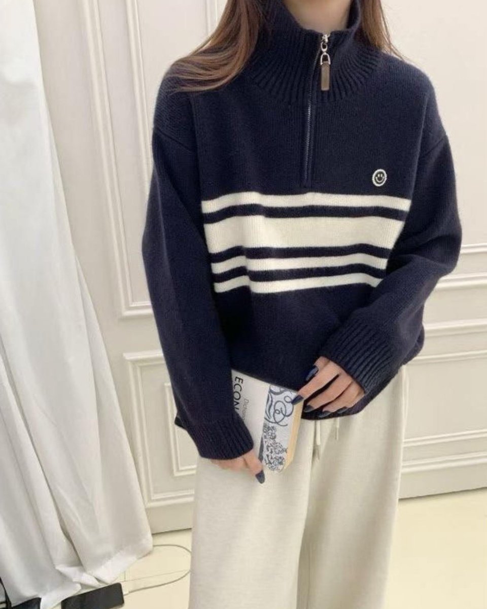 ライン配色ニットトップス　CH1060 - Chamule