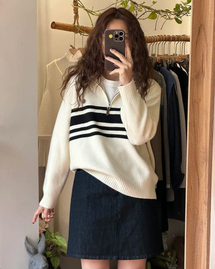 ライン配色ニットトップス　CH1060 - Chamule