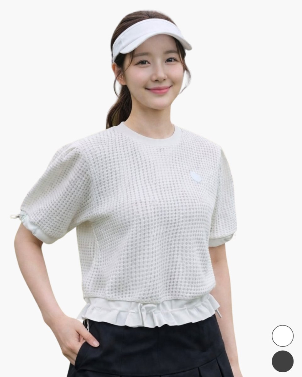 ワッフルニット半袖ゴルフトップス　CH1065 - Chamule