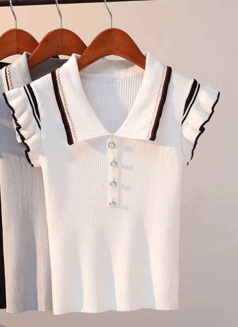 パール付き リブニットシャツ CH261 - Chamule