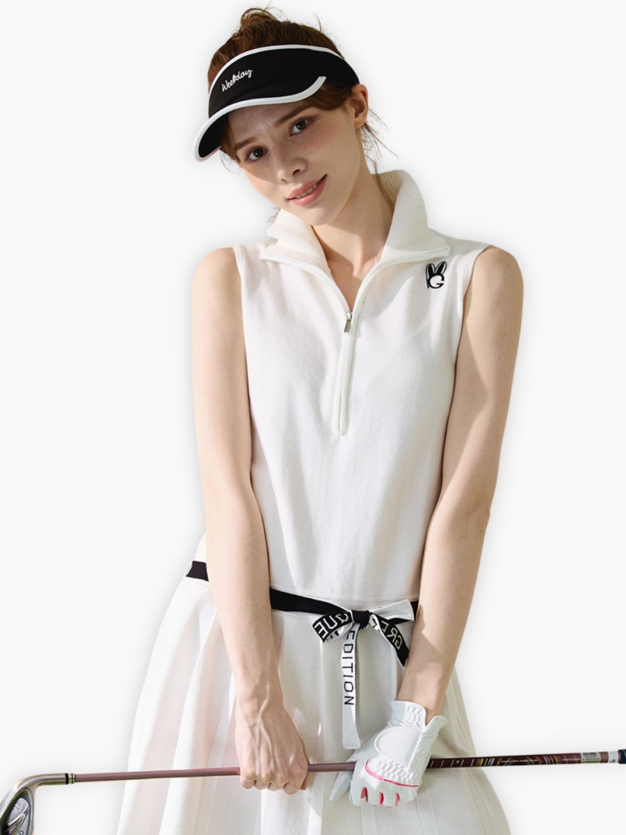 リボンポイントノースリーブプリーツワンピース CH287