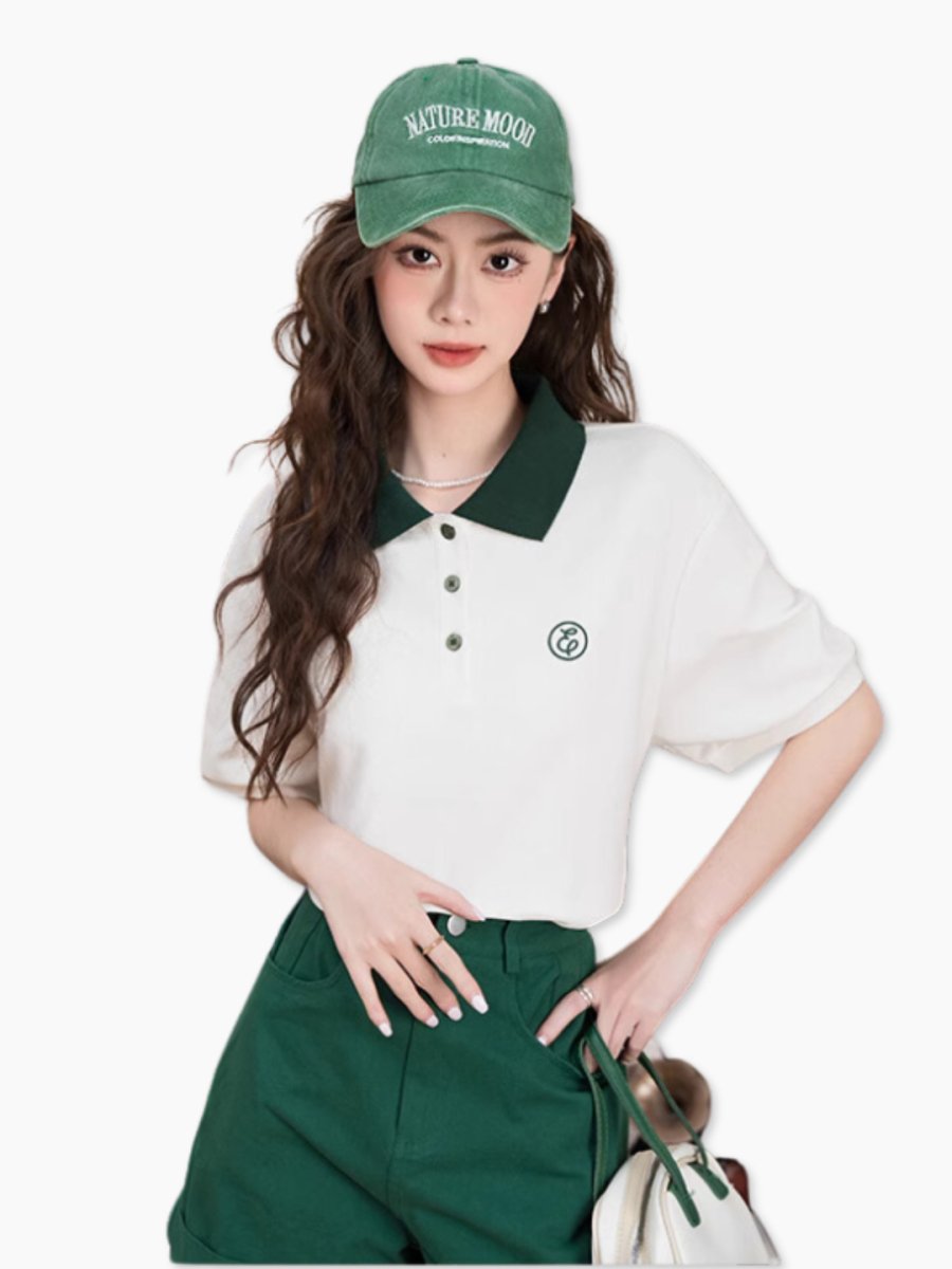 韓国 ゴルフウェア CAROUSEL ポロシャツ ホワイト 半袖 Cロゴ 韓国