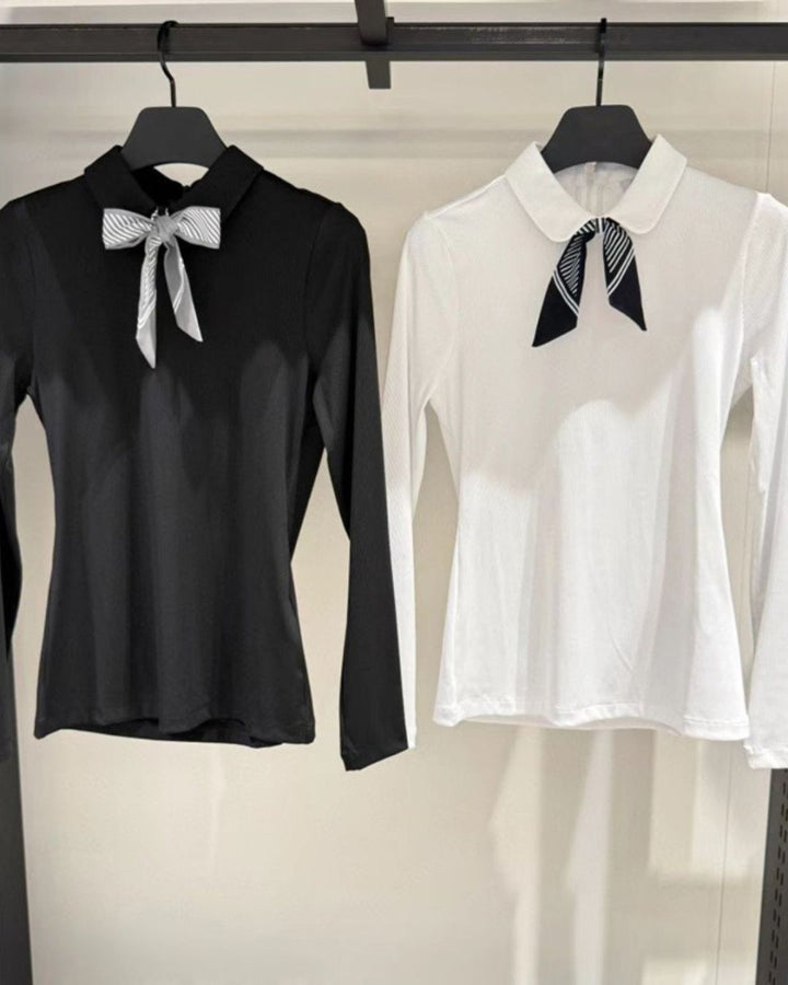 襟リボン付き長袖トップス　CH765 - Chamule