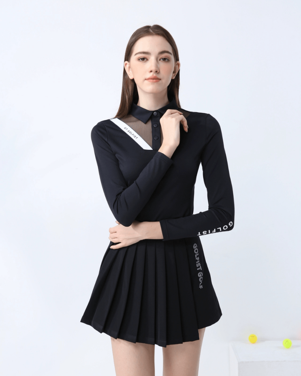 襟シアー切り替え長袖トップス　CH766 - Chamule