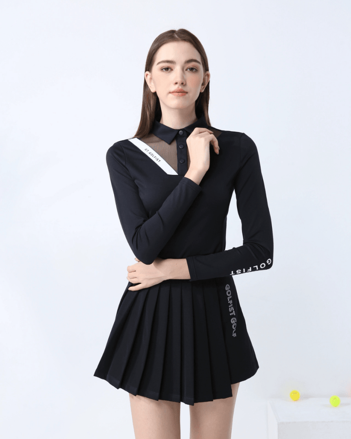 襟シアー切り替え長袖トップス　CH766 - Chamule