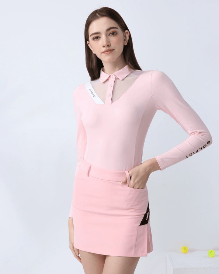 襟シアー切り替え長袖トップス　CH766 - Chamule