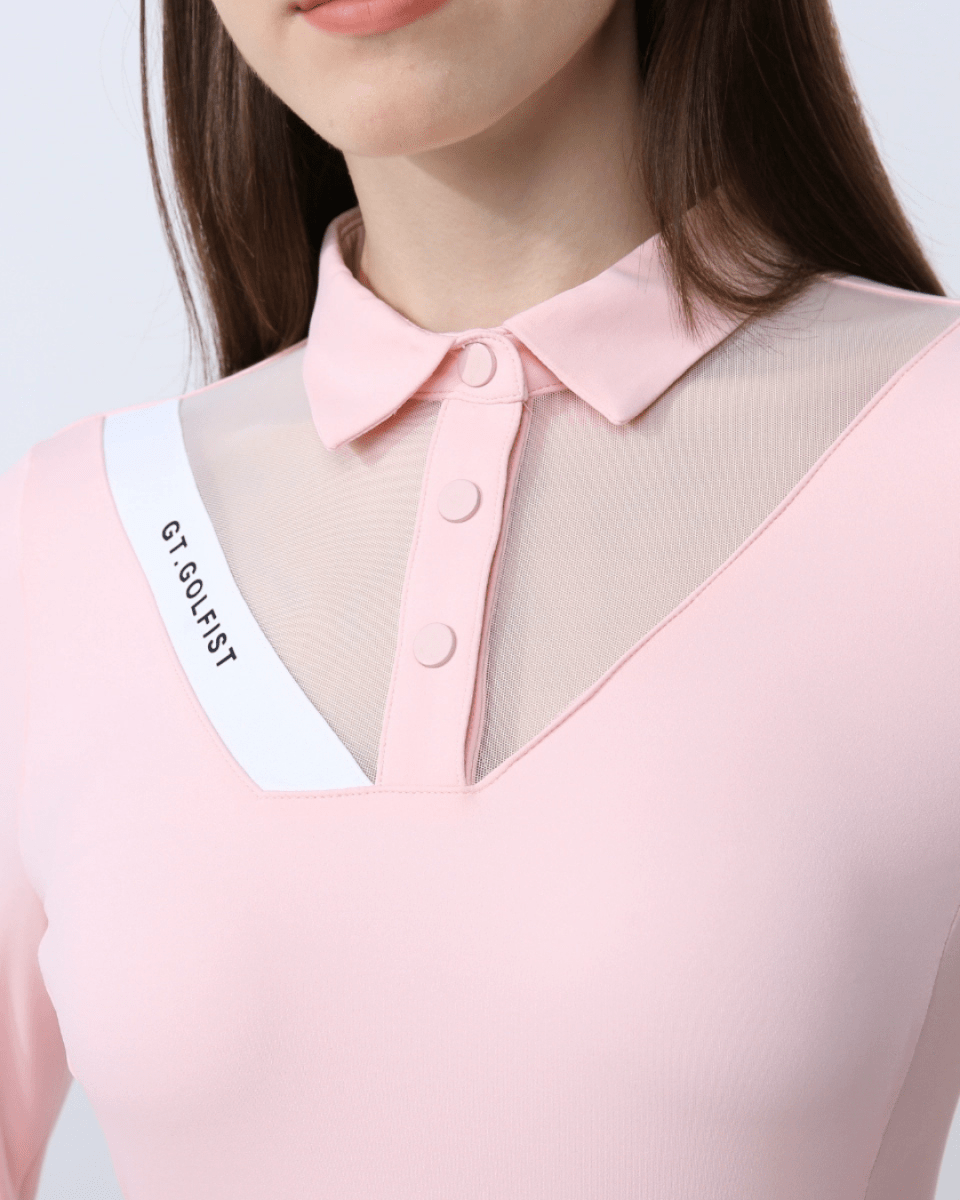 襟シアー切り替え長袖トップス　CH766 - Chamule