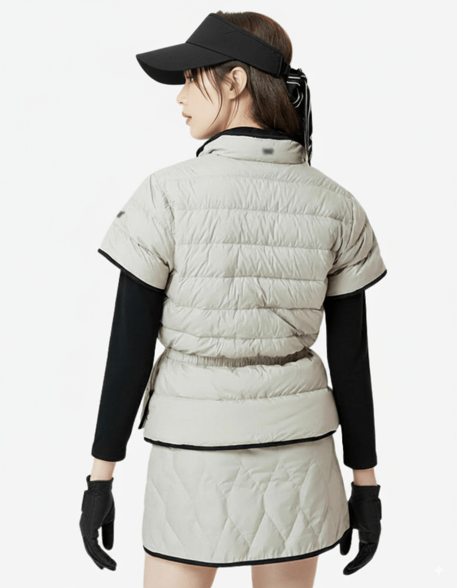 New Autumn/Winter Golf Wear Women's Slim Pocket Hip Skirt Lightweight Goose Down Short Sleeve Warm Jacket