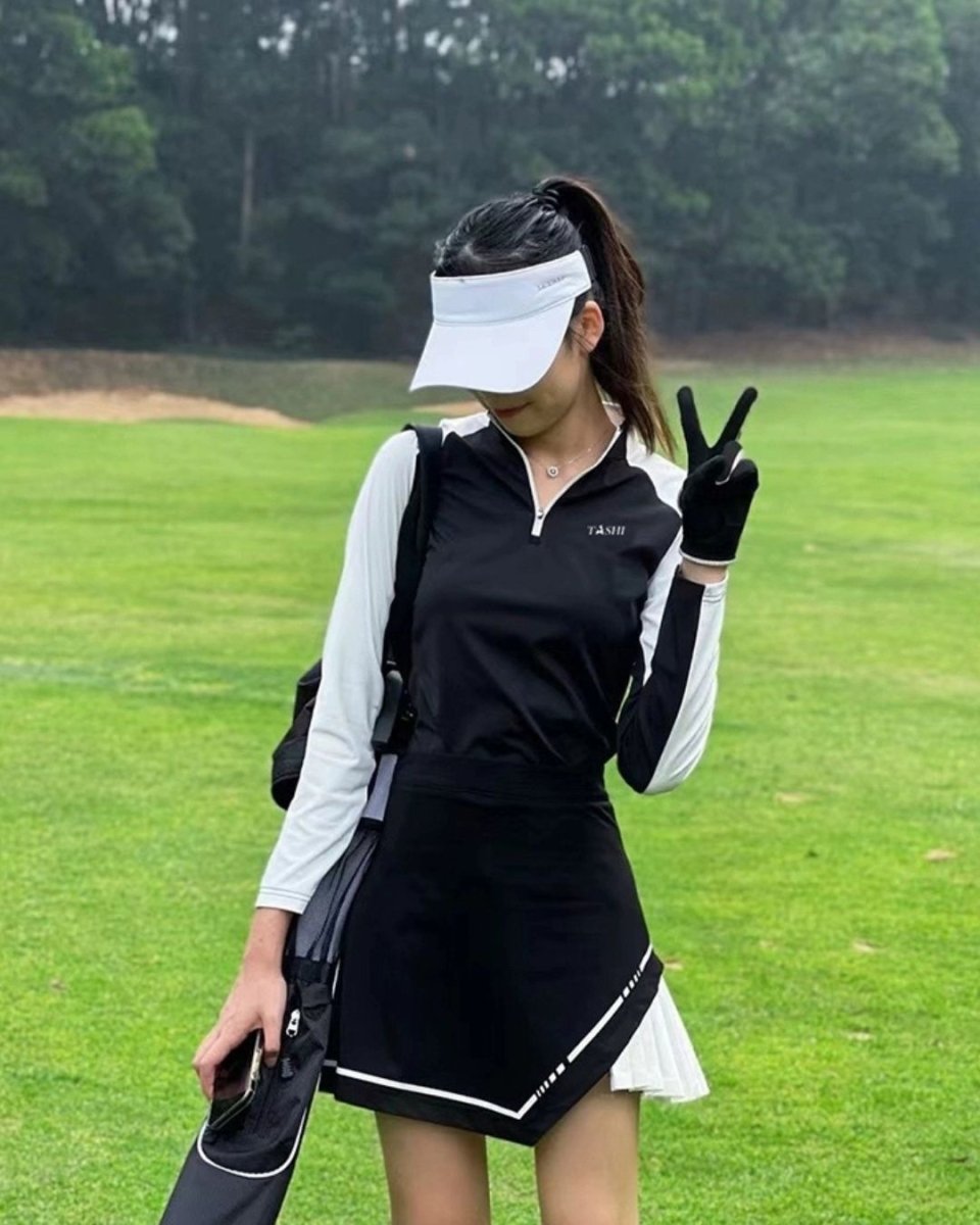 ハーフジップ＋プリーツ切替スカート セットアップ　　CH782 - Chamule