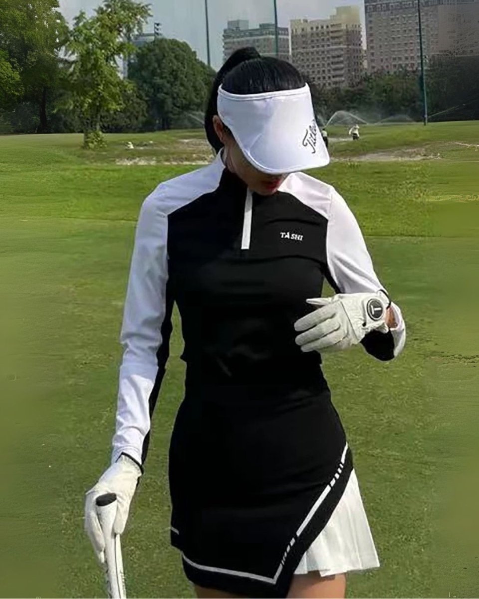 ハーフジップ＋プリーツ切替スカート セットアップ　　CH782 - Chamule