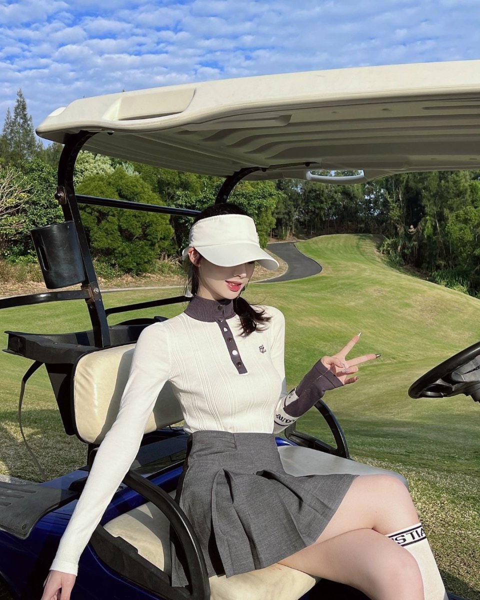 配色スタンドカラーリブトップス+プリーツスカート セットアップ　CH787 - Chamule