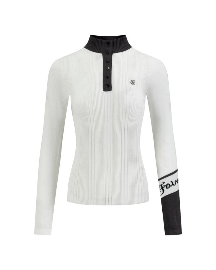 配色スタンドカラーリブトップス+プリーツスカート セットアップ　CH787 - Chamule