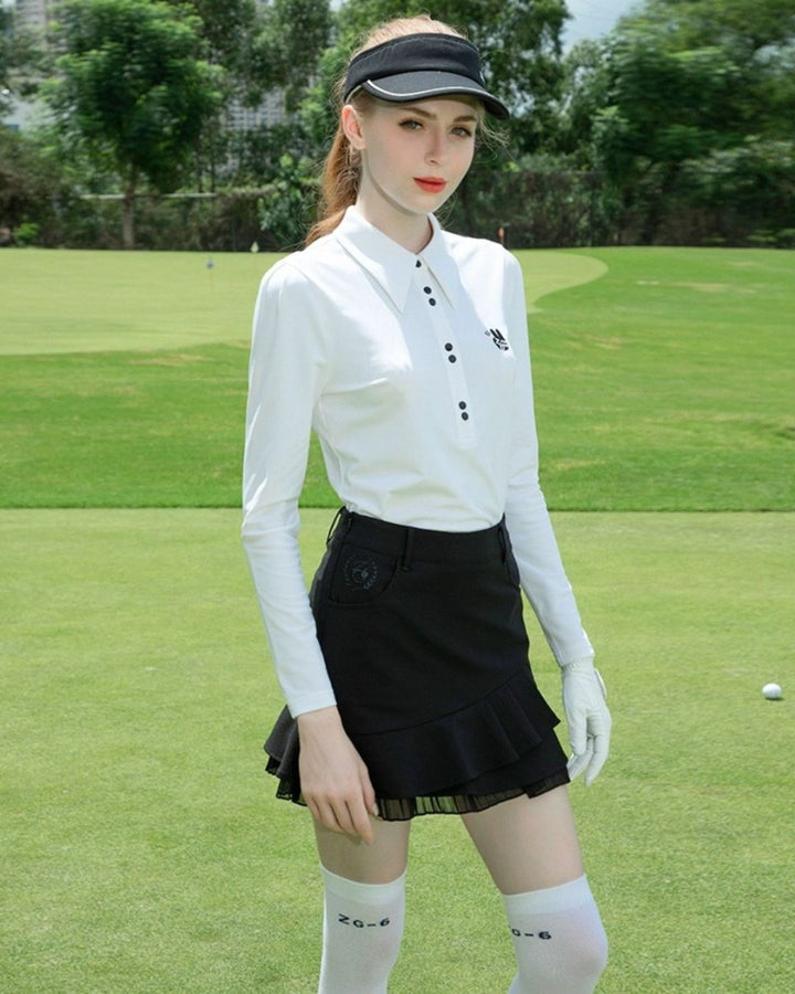 シャツ襟長袖トップス＋フリルスカート セットアップ　CH788 - Chamule