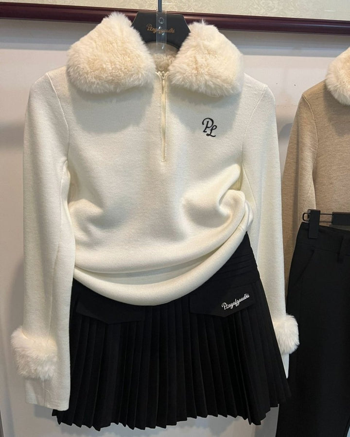 ハーフジップ フェイクファー襟付きトップス　CH792 - Chamule