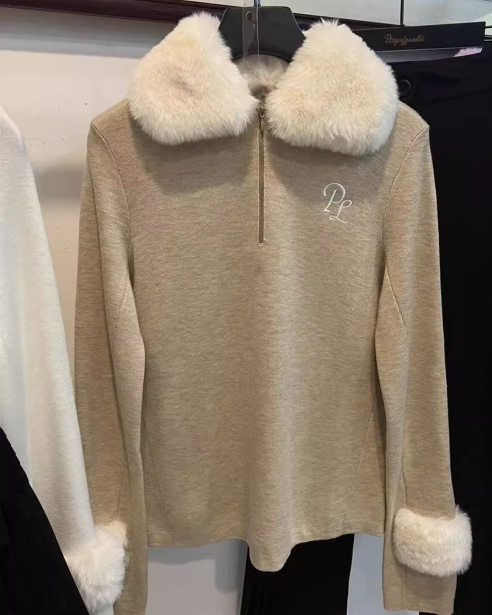 ハーフジップ フェイクファー襟付きトップス　CH792 - Chamule