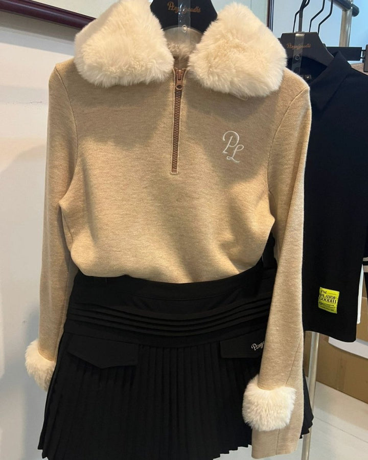 ハーフジップ フェイクファー襟付きトップス　CH792 - Chamule